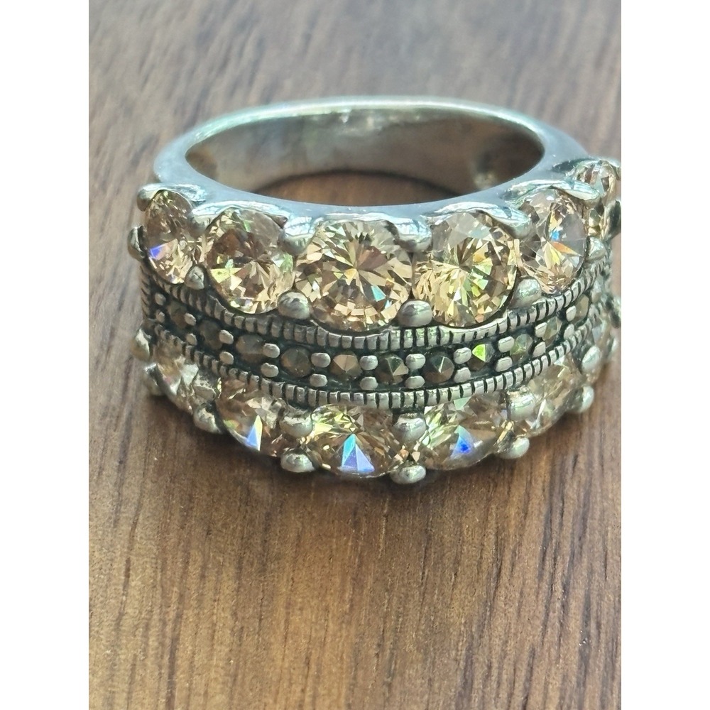 Champagne Cubic Zirconia Sterling Silver Ring Size 8